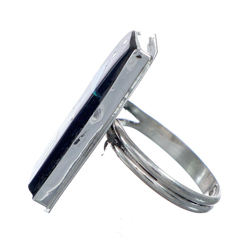 Genuine Sterling Silver Navajo Adjustable Multicolor Inlay Ring Size 8, 9, 10, NX11758